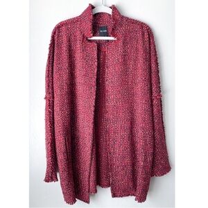 Nic + Zoe Tweed Fringe Longline Open Front Cardigan Sweater Blazer Medium